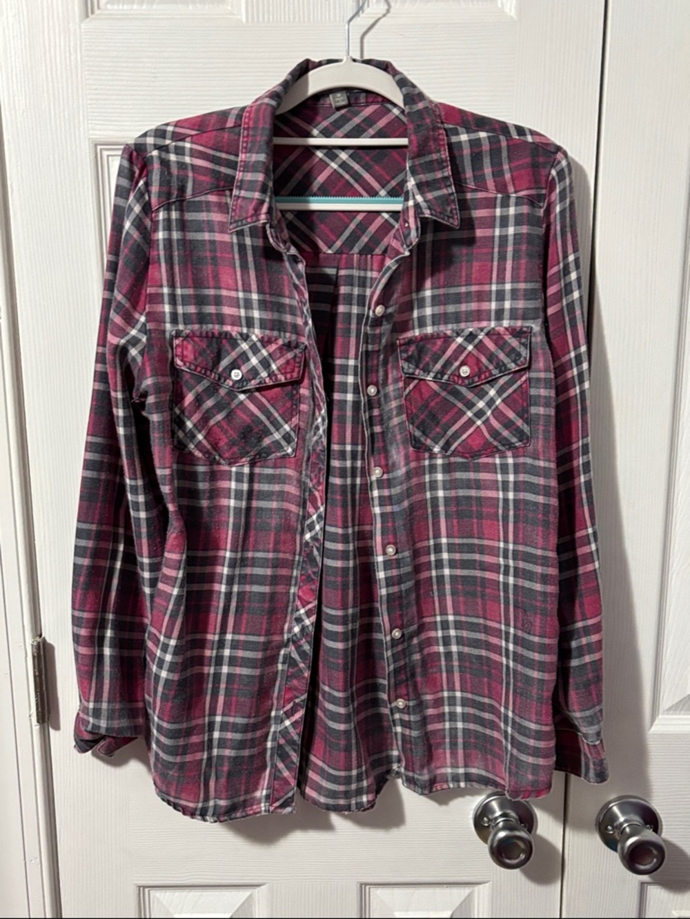 Charlotte Russe Pink and Gray Plaid Button-Down Shirt